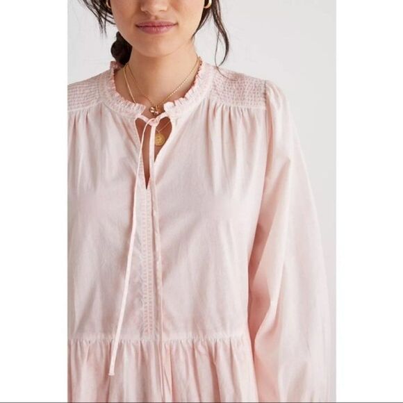 NEW Anthropologie Othilia Pink Desdemona Tiered Puffed Sleeved Mini Dress Small - Picture 3 of 4